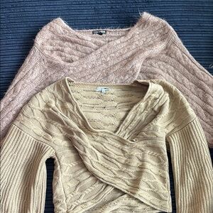 Fashion Nova Tan and Pink Off-the-Shoulder Sweaters